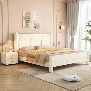实木床法式奶油风德国榉木现代双人主卧室北欧简约白色高箱储物床