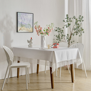 法式桌布防水防油免洗ins风餐桌布艺长方形纯色茶几台布蕾丝白色