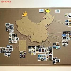 地图旅行照片墙中国地图毛毡墙贴旅行足迹旅游打卡照片墙背景装饰