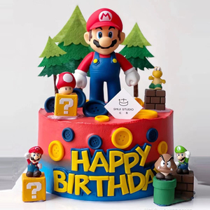 电玩超级玛丽采蘑菇游戏玩偶摆件卡通儿童插牌插件烘焙蛋糕装饰