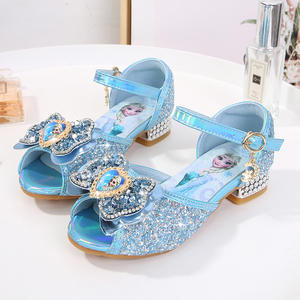 爱莎公主鞋2024夏季新款儿童高跟鞋女童凉鞋小孩子表演水晶鞋子