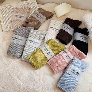 彩色点子沙羊毛袜子女中筒袜秋冬季加厚加绒保暖羊绒袜日系堆堆袜
