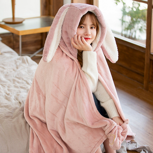 可爱兔子连帽斗篷披肩女冬加厚保暖懒人毯披风学生办公室午睡毯秋