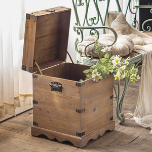 美式复古实木箱子储物箱可座家用杂物衣服玩具装饰收纳箱整理箱