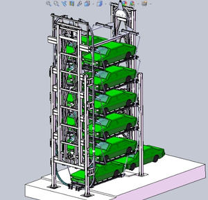 七层垂直循环类机械式停车立体车库SW2014+CAD工程图3D模型