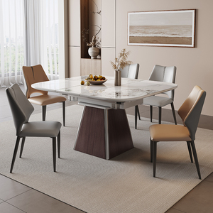 家用高档伸缩岩板餐桌小户型现代简约北欧实木方形折叠电磁炉饭桌