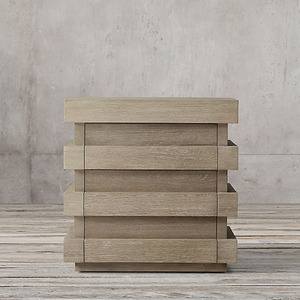 RH复古橡木床头柜实木抽屉卧室储物柜现代简约方形边几定制家具新