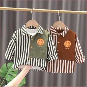 男童衬衫儿童衬衣春秋季潮流韩版宝宝1-4岁3棉质小童条纹长袖上衣