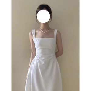 法式白色收腰吊带连衣裙子气质显瘦夏季高级感内搭长裙仙女裙