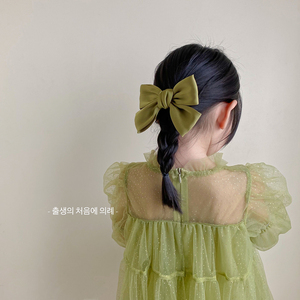 绿色女童蝴蝶结头饰儿童发夹韩国新款缎面公主夹子发饰小女孩发卡