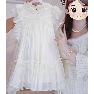 女童连衣裙夏季2024新款儿童裙子中大童韩版女孩飞袖白色公主裙潮