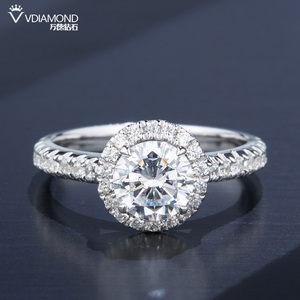 群镶钻戒豪华款式钻石戒指1克拉 50分 铂金 18K订婚钻戒 正品女款