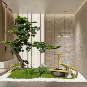 仿真松树迎客松流水景观新中式装饰楼梯下摆件室内大型假树造景