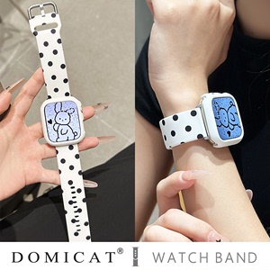 domicat适用苹果手表iwatchs8表带applewatchUltra运动s9硅胶7小众6/5/4代SE女生新款创意黑色波点白色手表带