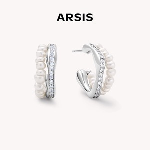 ARSIS流光小耳钉百搭珍珠耳圈耳饰女耳环小众设计新款轻奢高级感