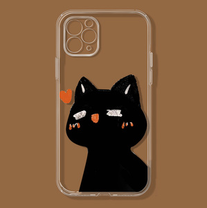 情侣黑色猫咪适用iPhone14promax手机壳苹果13/12mini小米9华为vivoS15/7plus/8p透明xr6sp小众xsmax/se/OPPO