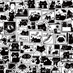 【原创】50张小黑生活笔记贴纸猫咪卡通可爱日常装饰个性贴画ipad防水笔记本电脑手机壳行李箱