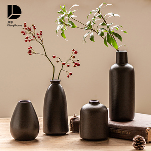 花瓶摆件客厅插花陶瓷黑色水养高级感鲜花水培餐桌现代简约创意小