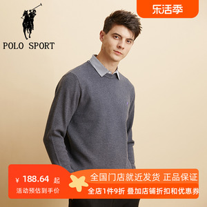 POLO SPORT男士假两件条纹衬衫领针织衫韩版秋季新款商务休闲毛衣