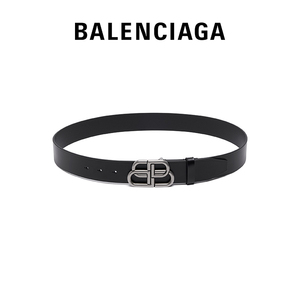 BALENCIAGA巴黎世家BB男士金属品牌标识牛皮革腰带