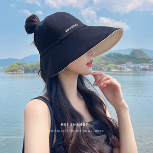 冰丝可扎高马尾遮阳帽女款显2024新款防紫外线防晒帽夏季渔夫帽子
