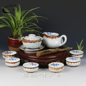贵和祥柴纹内彩葫芦茶壶盖碗茶杯套组景德镇手绘陶瓷整套功夫茶具
