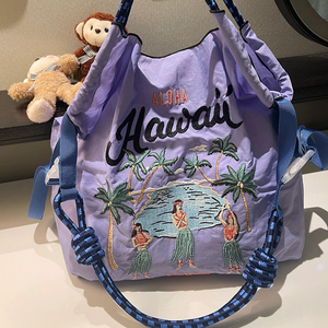 高圆圆同款日系ball chain紫色夏威夷环保袋尼龙购物袋上班通勤包