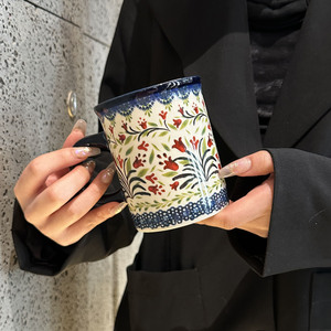 【老板娘自留款漂亮】波兰彩陶瓷马克杯咖啡杯水杯创意早餐杯茶杯