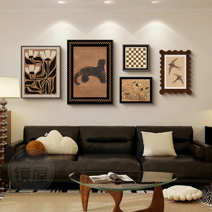法式中古风客厅装饰画美式复古抽象画沙发背景墙壁画组合卧室挂画