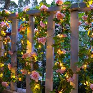 太阳能户外灯玫瑰花灯串仿真花藤家用庭院花园装饰阳台栏杆氛围灯