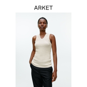 ARKET女装纯棉V领修身无袖针织背心米白色2022秋季新款1087435001