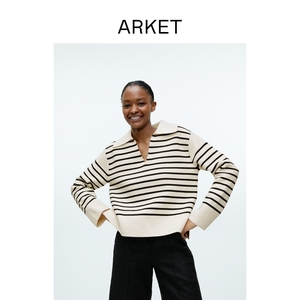 ARKET女装 长袖海军风条纹V领毛衣针织衫2022秋季新品1015871008