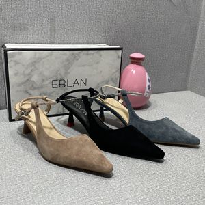 EBLAN/伊伴女鞋商场正品撤柜尖头细高跟羊反绒时尚好看皮女凉鞋