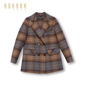 HOKABR  英伦风格子羊毛西装大衣女士2024新款冬季高级感呢子外套
