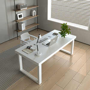 实木大书桌纯白色烤漆奶油风电脑桌长条桌子书房卧室工作台办公桌