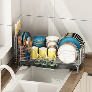 厨房放碗架沥水架加长不锈钢304水槽边晾碗筷收纳盒控碗碟置物架