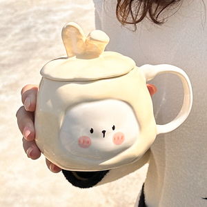 奶fufu杯子陶瓷马克杯带盖兔兔喝水杯情侣家用可加热办公室咖啡杯