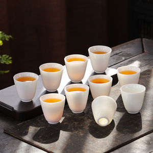 羊脂玉白瓷茶杯10只功夫小茶杯陶瓷6个装喝茶专用家用待客品茗杯