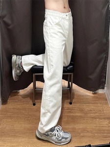 cleanfit纯白色牛仔裤男女中高腰夏季薄款美式高街弯刀微喇长裤潮