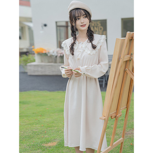 娃娃领长袖连衣裙女装初秋装2022年新款学生日系甜美可爱长裙裙子