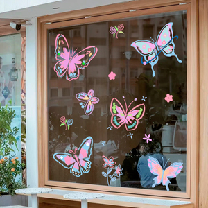蝴蝶ins风玻璃门贴纸可爱卡通奶茶餐厅网红店橱布置窗花静电贴画