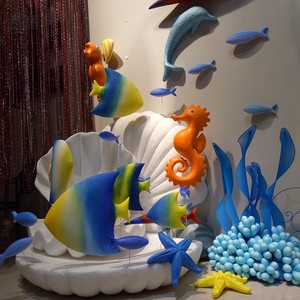 商场海洋主题装饰婚庆美陈道具舞台陈列水母珊瑚背景装饰布置装扮