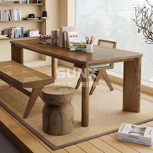 北欧全实木书桌家用客厅阳台白蜡木长条大板工作台泡茶桌学习桌子