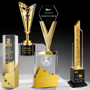 高档水晶奖杯定制创意金属周年颁奖优秀员工奖杯合作共赢团队奖牌