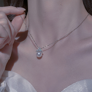波光粼粼纯银皇冠珍珠项链女轻奢小众新款送妈妈女友闺蜜生日礼物