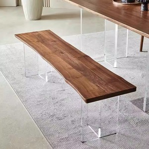 北欧实木长条凳餐椅长板凳极简原木餐桌长椅樱桃木亚克力悬浮长凳