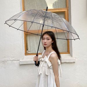 日系白色雨伞透明长柄大号加厚加固十六骨网红情侣学生拍照小清新