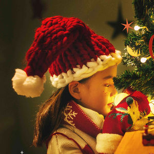 婴儿圣诞帽男女孩儿童编织毛线圣诞睡帽宝宝针织帽成人头饰圣诞节