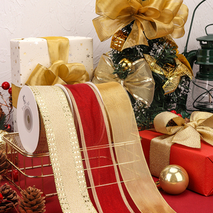 4CM宽圣诞树装饰丝带圣诞装饰品圣诞节礼物包装铁丝边圣诞彩带