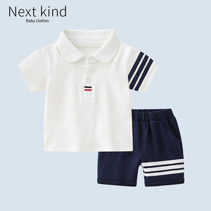 现货Next kind夏季男宝宝短袖婴儿生日百搭休闲上衣裤子两件套装